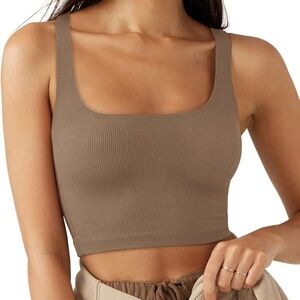 Brown Square Neck Ribbed Crop Tank Top NWOT